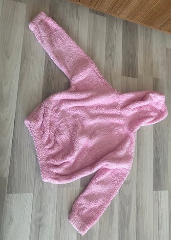 Kız Çocuk Pembe Kapüşonlu Peluş Sweatshirt - Görsel 3