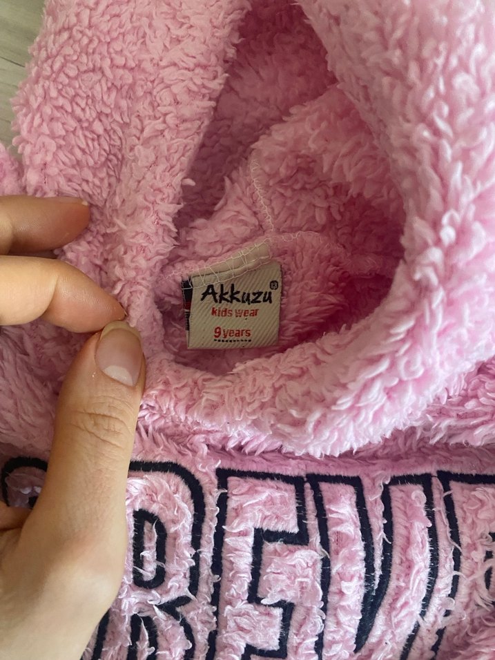 Kız Çocuk Pembe Kapüşonlu Peluş Sweatshirt - Görsel 4