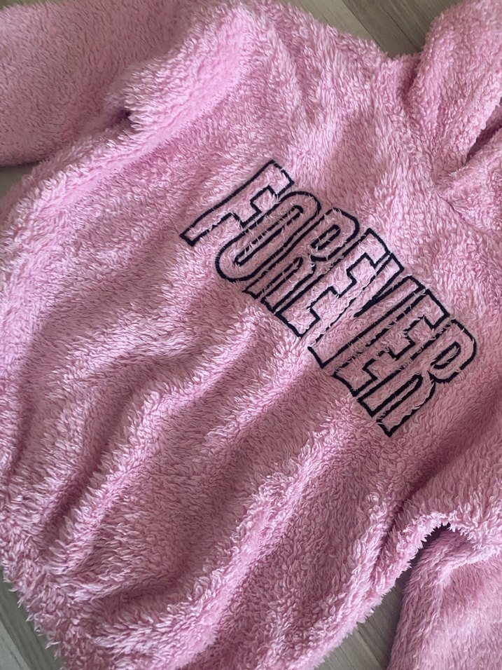 Kız Çocuk Pembe Kapüşonlu Peluş Sweatshirt - Görsel 2