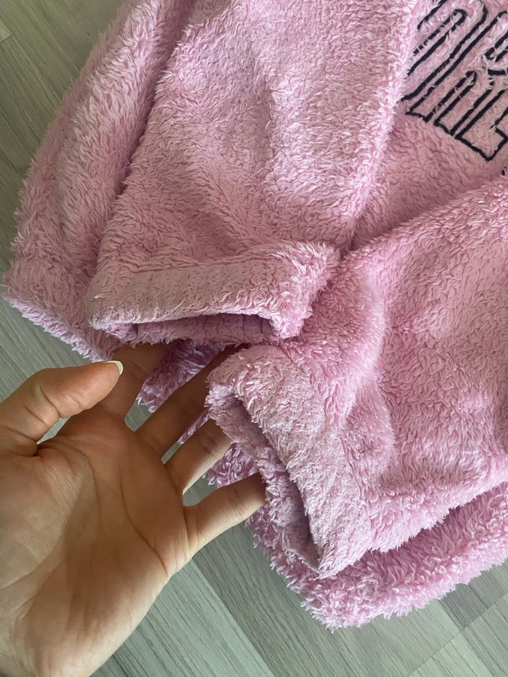 Kız Çocuk Pembe Kapüşonlu Peluş Sweatshirt - Görsel 5