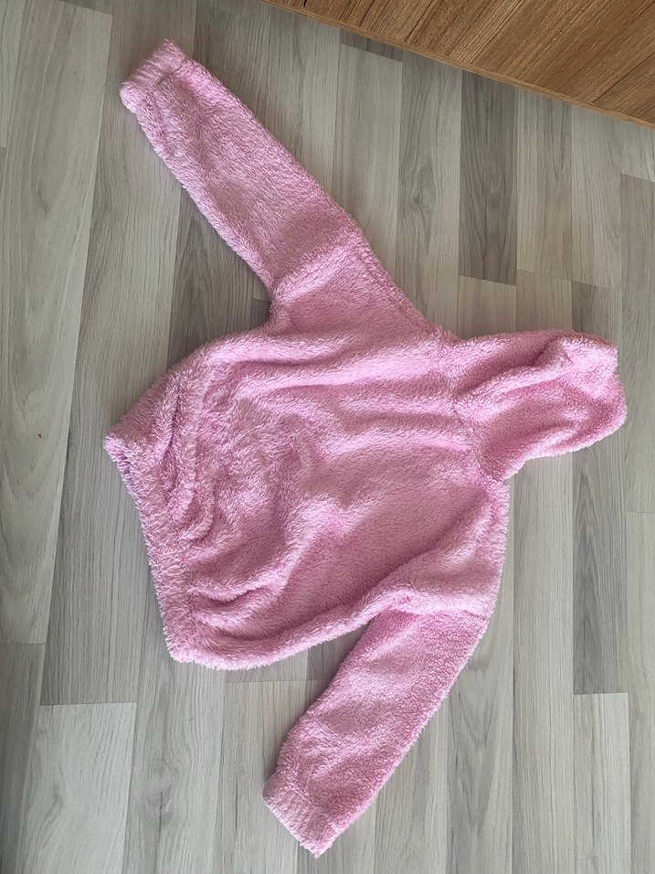 Kız Çocuk Pembe Kapüşonlu Peluş Sweatshirt - Görsel 3