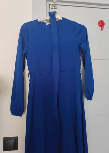 mavi Kemerli Uzun Elbise - Görsel 3