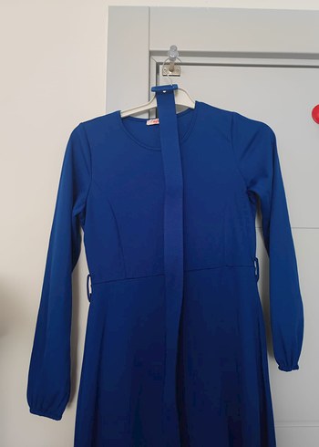 mavi Kemerli Uzun Elbise - Görsel 4