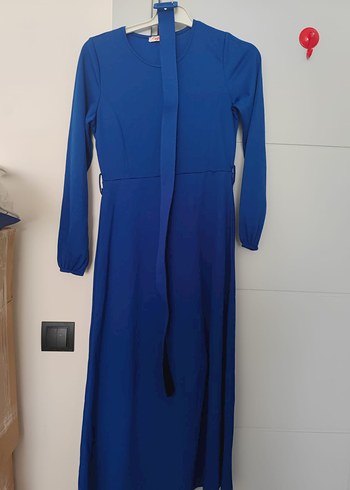 mavi Kemerli Uzun Elbise - Görsel 6