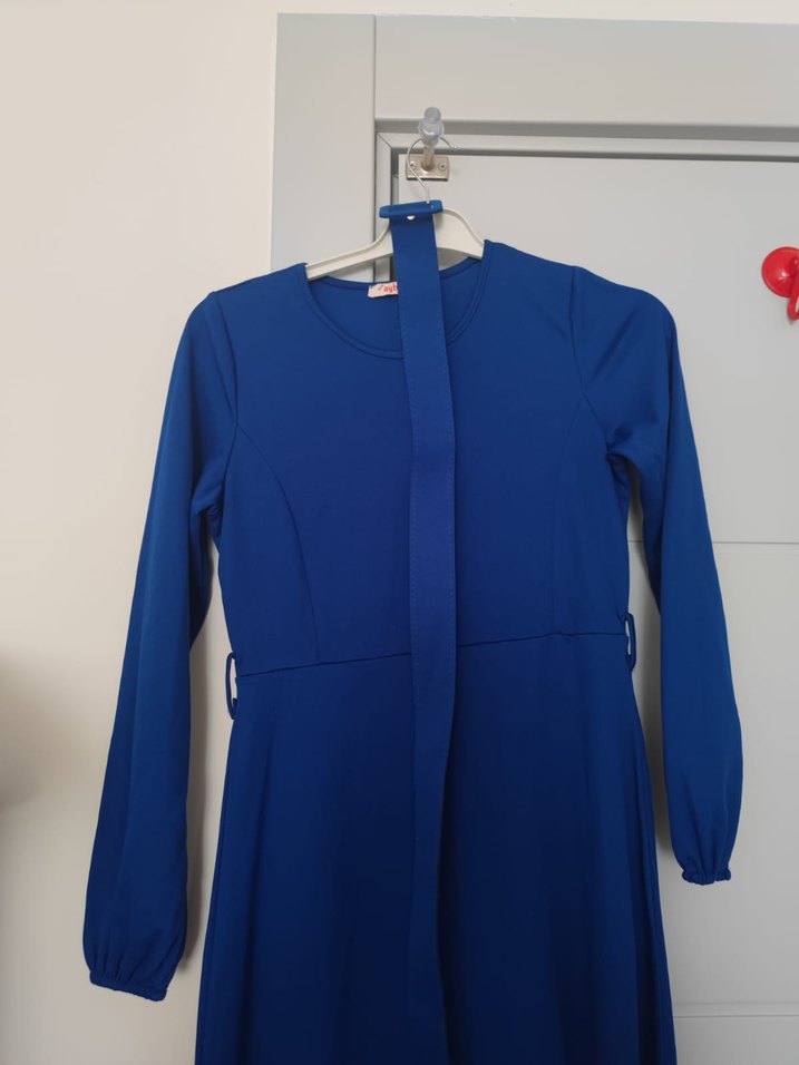 mavi Kemerli Uzun Elbise - Görsel 4