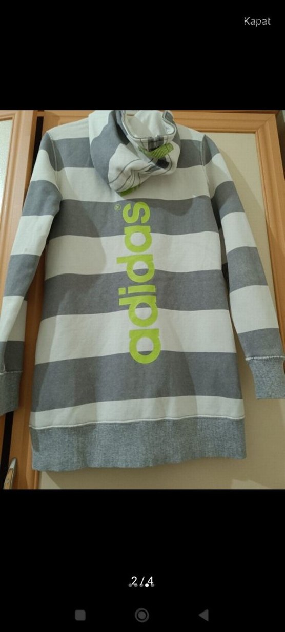 Gri Çizgili Kadın Fermuarlı Midi Ceket - Görsel 2