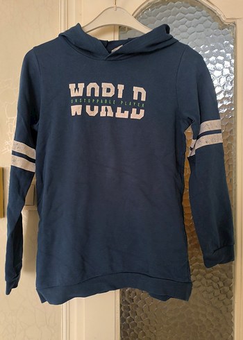 Erkek Çocuk Mavi Kapüşonlu Sweatshirt - Görsel 2