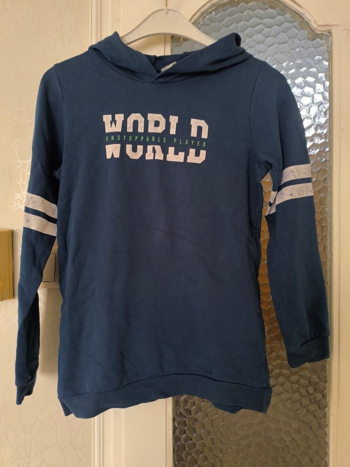 Erkek Çocuk Mavi Kapüşonlu Sweatshirt - Görsel 2