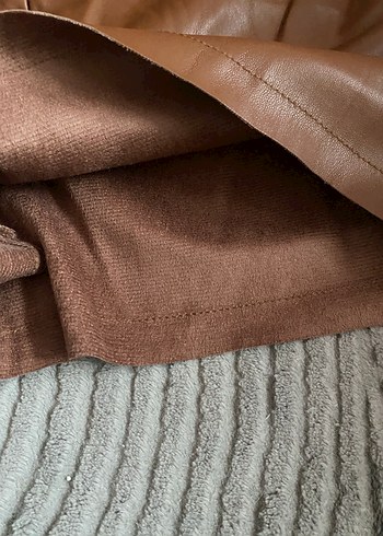 Kahverengi Kemerli Deri Mini Şort - Görsel 3