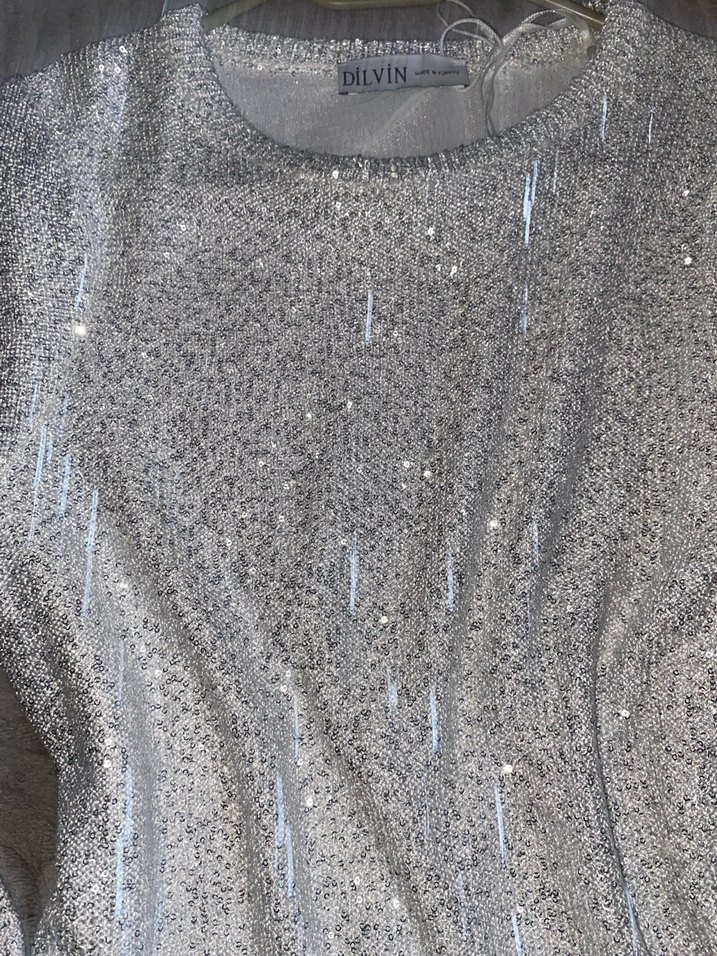 Gri Payetli Uzun Kollu Bluz - Görsel 3