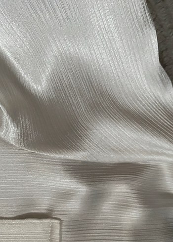 İpek saten Beyaz V Yaka Kadın Gömlek - Görsel 3