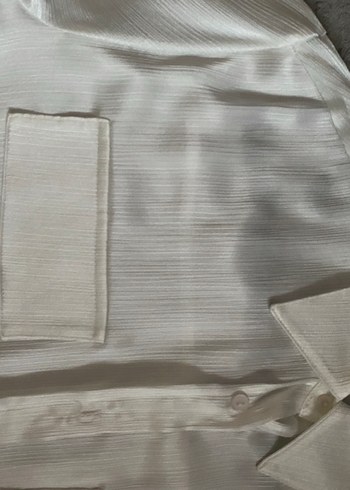 İpek saten Beyaz V Yaka Kadın Gömlek - Görsel 2