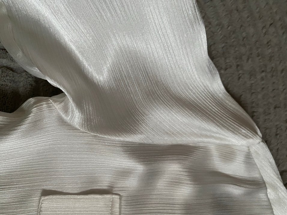 İpek saten Beyaz V Yaka Kadın Gömlek - Görsel 3