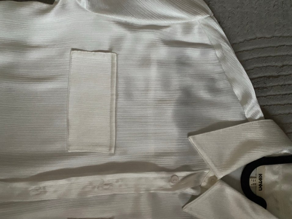 İpek saten Beyaz V Yaka Kadın Gömlek - Görsel 2