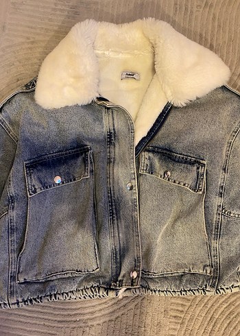 Gri Kürklü Kadın Denim Ceket - Görsel 3