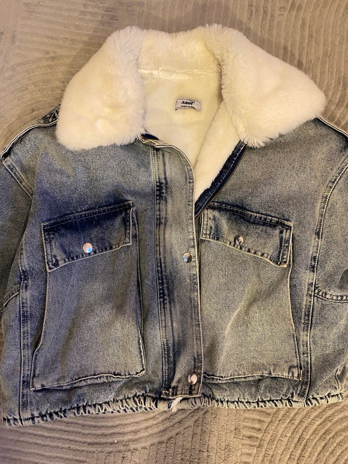 Gri Kürklü Kadın Denim Ceket - Görsel 3