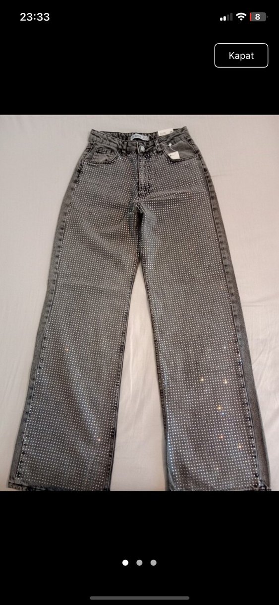 Gri Payetli Street Style Kadın Jean - Görsel 2