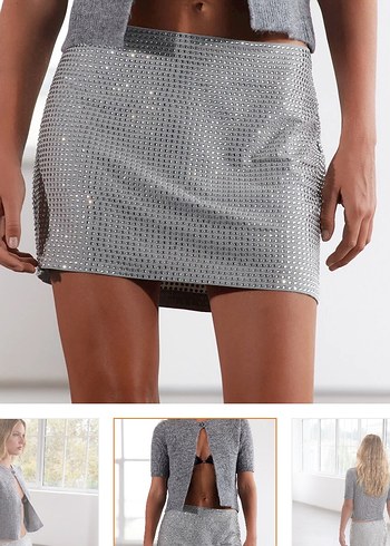 Gri Payetli Nakışlı Kadın Midi Etek - Görsel 8