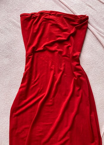 Kırmızı Uzun Kollu Drapeli Uzun Elbise - Görsel 3