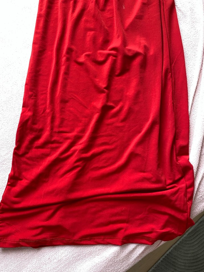 Kırmızı Uzun Kollu Drapeli Uzun Elbise - Görsel 4