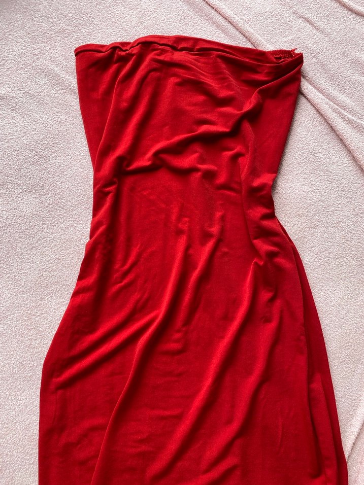 Kırmızı Uzun Kollu Drapeli Uzun Elbise - Görsel 3