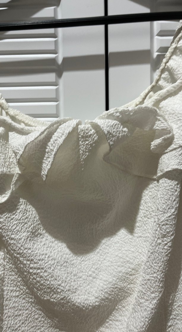 Beyaz Keten Fırfırlı Bohem Midi Elbise - Görsel 2