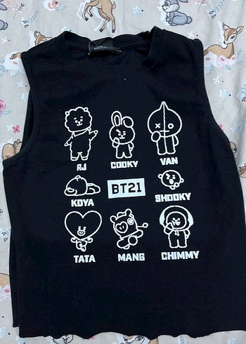 Bts Siyah Baskılı Kolsuz Tişört