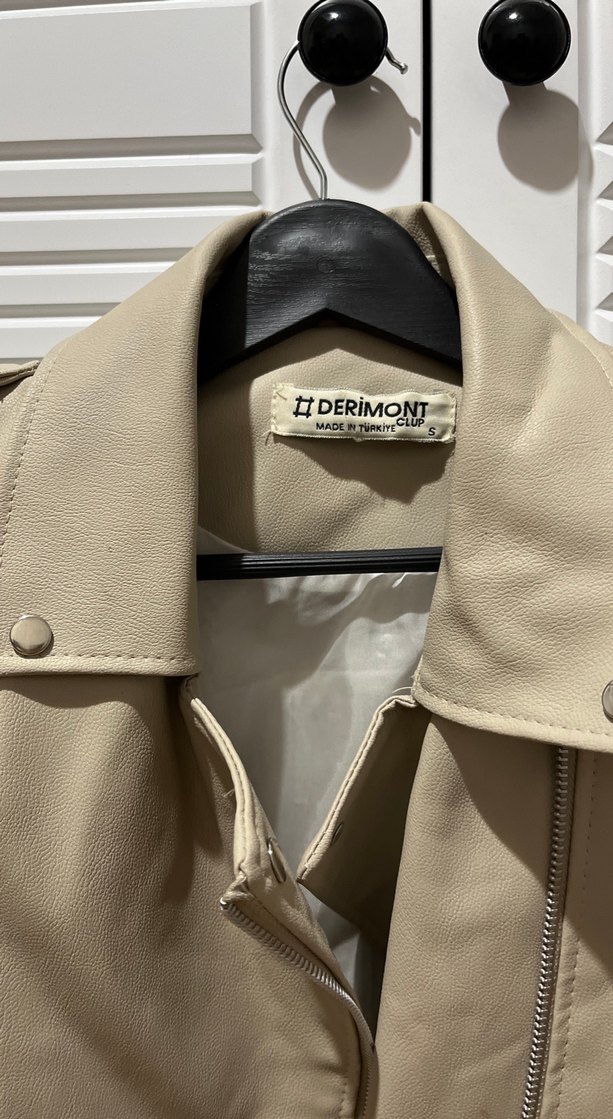 Bej Kadın Deri Ceket - Kemerli, Günlük - Görsel 3