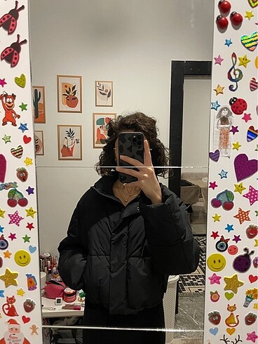 xs Beden siyah Renk Oysho Su Geçirmez Crop Mont