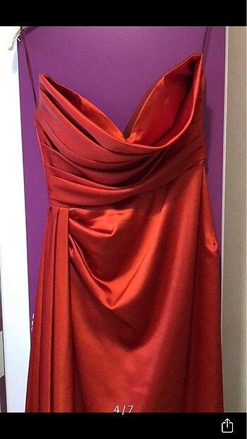 38 Beden turuncu Renk Kiremit Rengi Saten Abiye Elbise