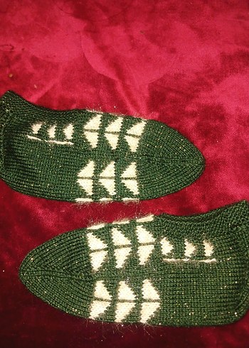 Kadın Örgü Ev Terliği - Koyu Yeşil - Görsel 3