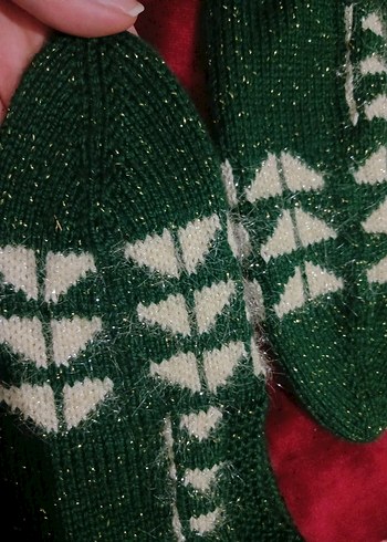 Kadın Örgü Ev Terliği - Koyu Yeşil - Görsel 2