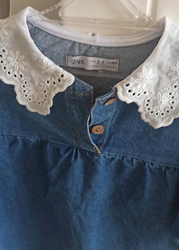 Zara Nakışlı Yakalı Uzun Kollu Kot Elbise