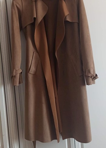 Bej Kadın Süet Uzun Trench Coat