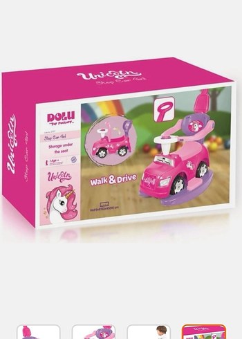 Pembe Unicorn Temalı Çocuk Oyuncak Arabası