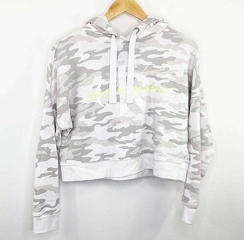 Calvin Klein Jeans Camo Monogram Logo Cropped Hoodie Women's Siz