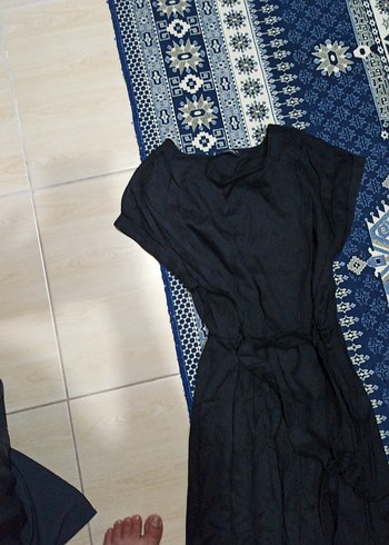 l Beden Siyah V Yaka Bohem Salaş Uzun Elbise