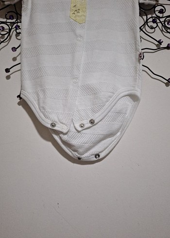 Bebek Beyaz Polo Yaka Kısa Kollu Body - Görsel 3