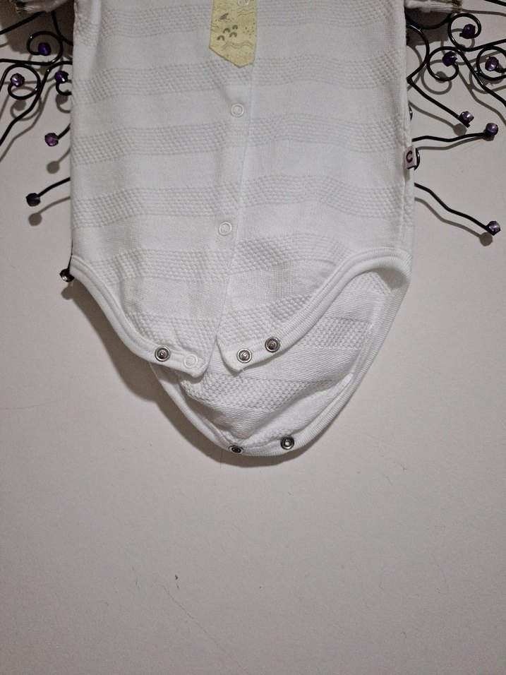 Bebek Beyaz Polo Yaka Kısa Kollu Body - Görsel 3