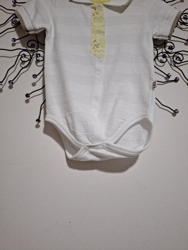 Bebek Beyaz Polo Yaka Kısa Kollu Body - Görsel 4