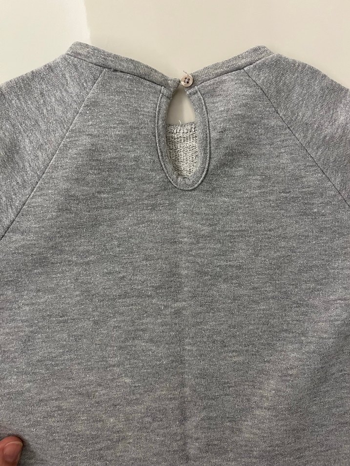 Gri Uzun Kollu Kız Elbisesi Pilili Etek - Görsel 3