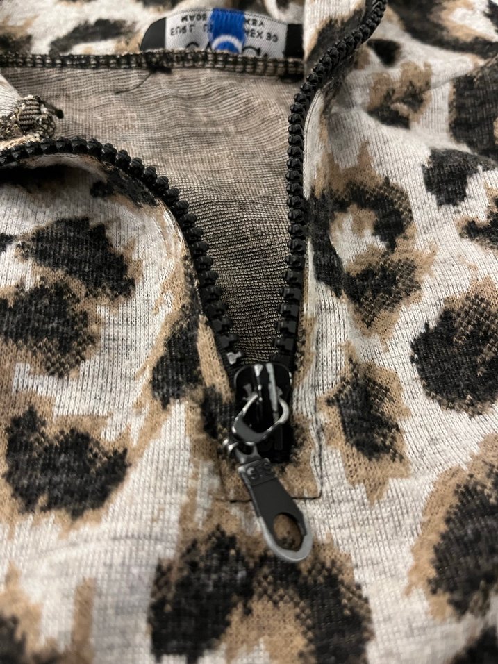 Gri Leopar Desenli Kadın Polar Ceket - Görsel 2