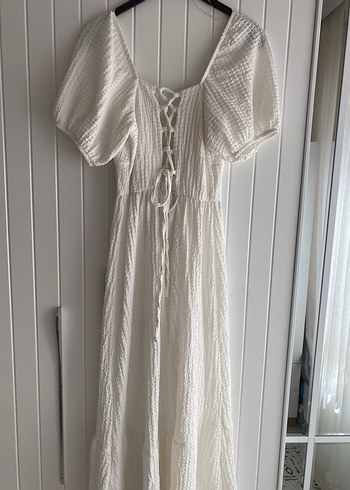 Beyaz Midi Bohem Elbise - Görsel 4