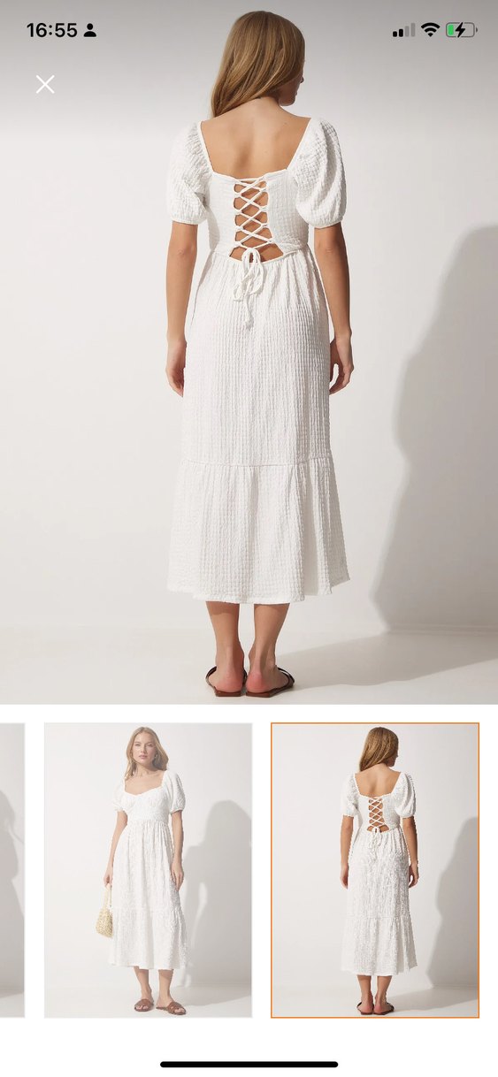 Beyaz Midi Bohem Elbise - Görsel 2