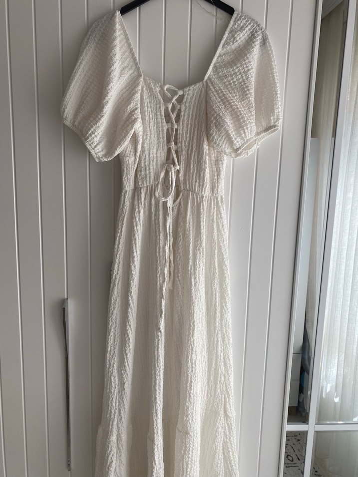 Beyaz Midi Bohem Elbise - Görsel 4