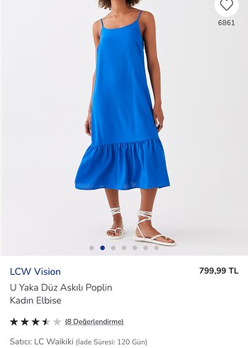 m Beden mavi Renk LCW Vision Mavi Midi Poplin Elbise