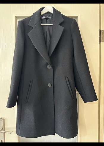 Zara Düğmeli siyah Midi Kadın Kaban