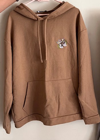 Bej Nakışlı Kapüşonlu Kadın Sweatshirt