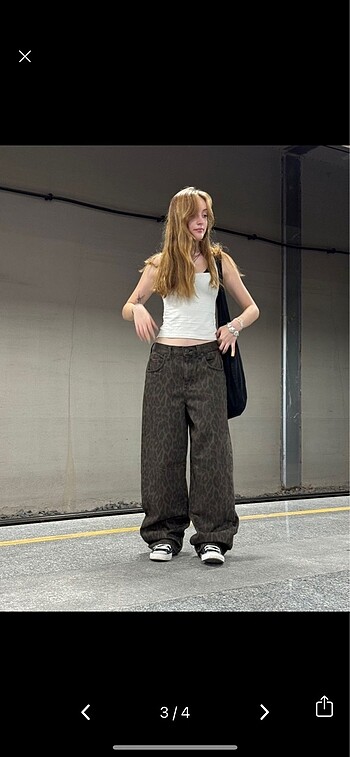 l Beden KEMERLİ LEOPAR BAGGY JEAN