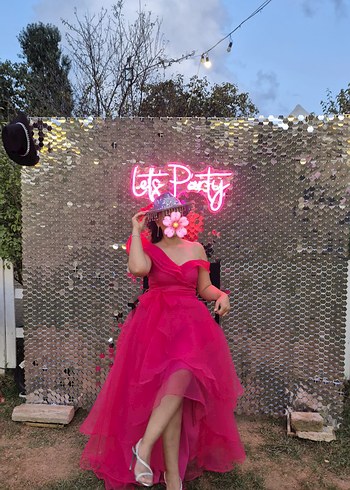 Pembe Drapeli Straplez Uzun Kadın Abiye - Görsel 3